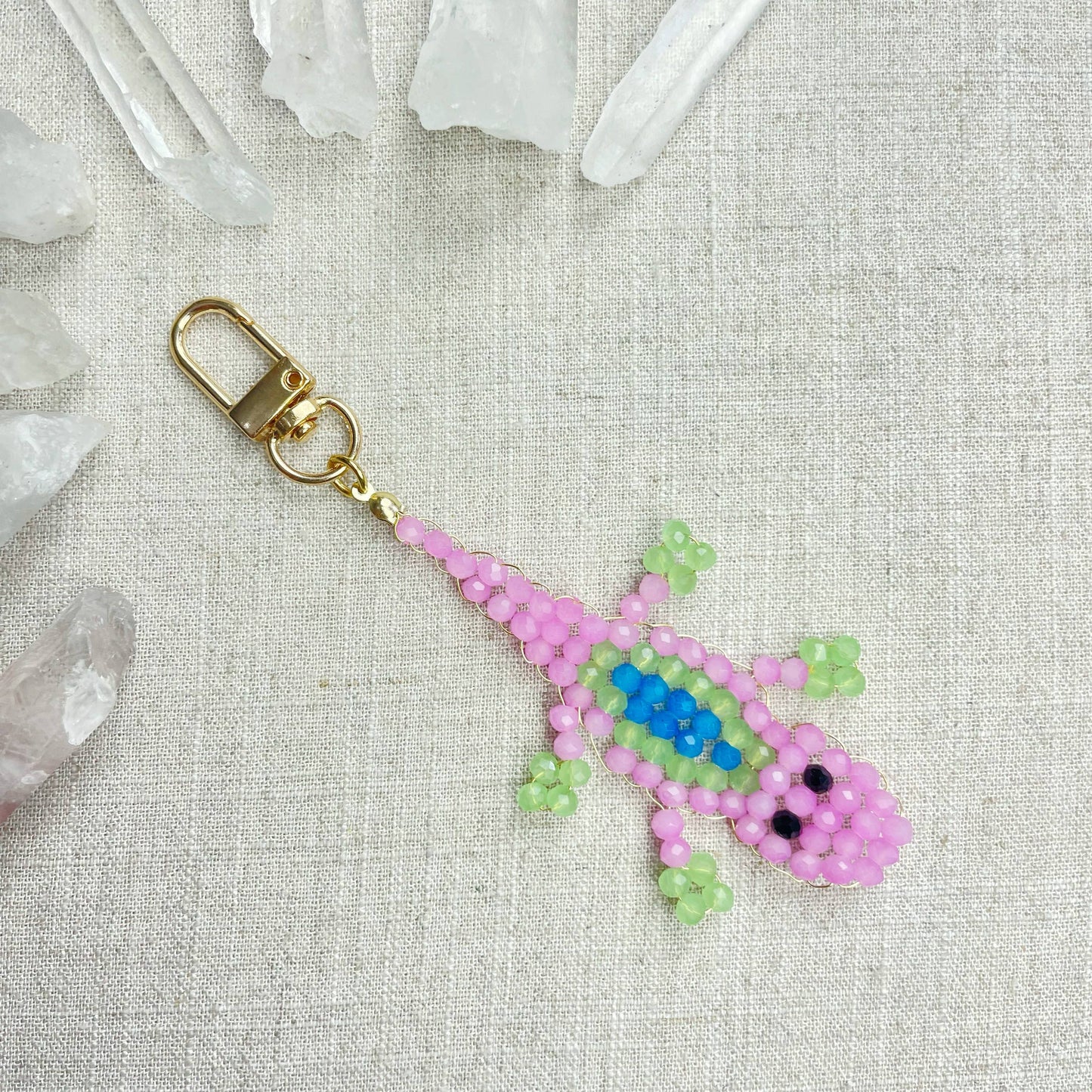 Gator// Grape Glass Beaded Alligator Charm Keychain
