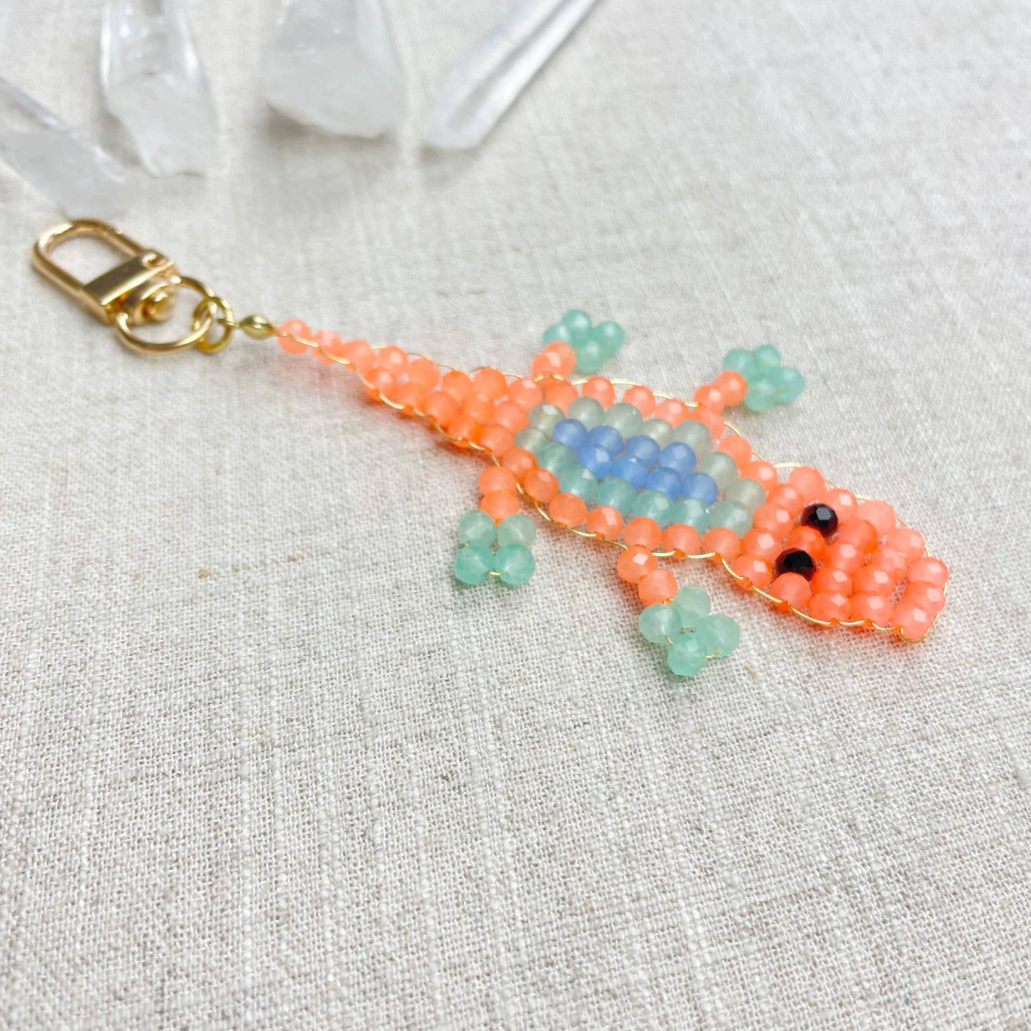 Gator// Mango Glass Beaded Alligator Charm Keychain