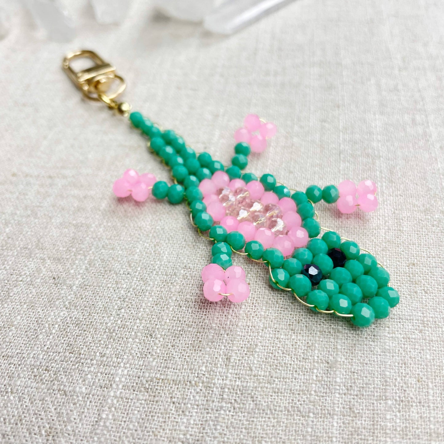 Gator// Seafoam Glass Beaded Alligator Charm Keychain